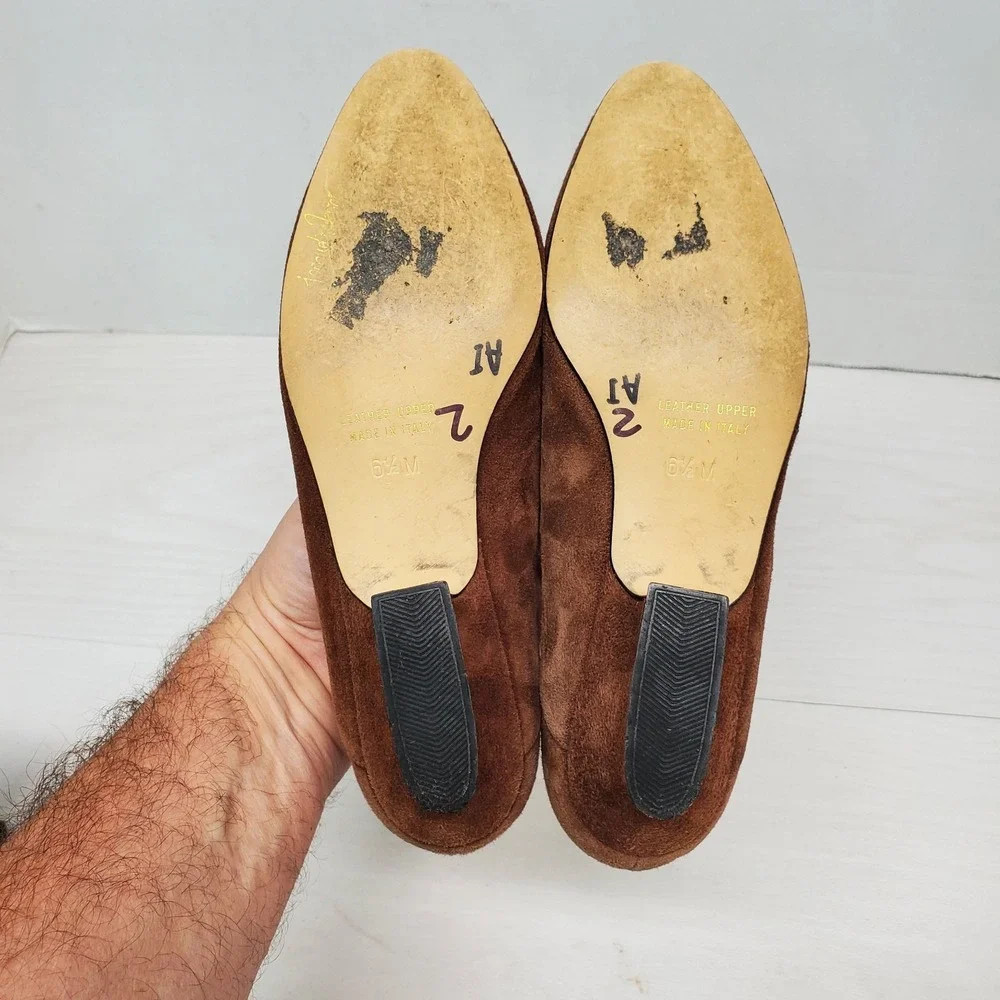 Vtg‎ Y2K Jacqueline Ferrar Low Heel Brown Suede Leather 6.5 M Italian Fast Ship